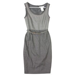 Max Mara Midi Sheath Dress US 2 Belted Sleeveless Wool Old Money Career Gray EUC